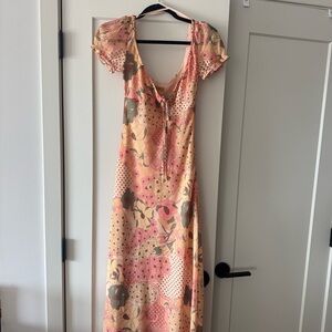 Peach & Pink Floral Maxi Dress with Scoop Neck